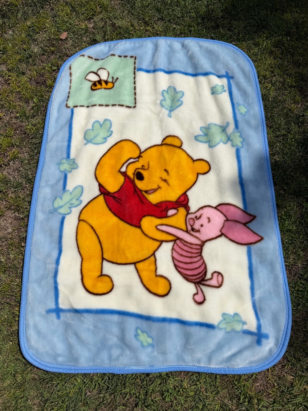 VTG Winnie the Pooh Minky PlushBlanket Piglet Bumblebee Crown Crafts 29x43 Nice!